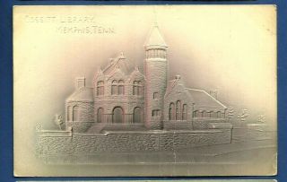Memphis,  Tn/ Heavily Embossed/ Airbrushed Postcard/ Cossitt Library/