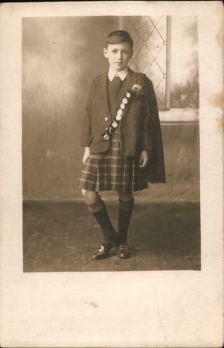 Children Rppc Scottish Boy In Kilt Real Photo Post Card Vintage