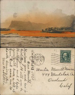 1920 Rppc Hawaii Tinted Photo: Lava Flow Real Photo Post Card 1c Stamp Vintage