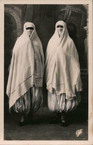 Rppc Arab Women Real Photo Post Card Cap Vintage