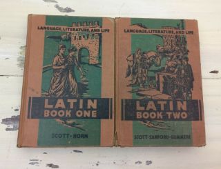 Latin Book One & Two - Vtg 1937/1942 Hardback School Education Books,  Scott Horn