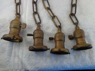 Old Antique Brass Metal Hanging Pendant Light Fixture Light Parts Set of 4 2