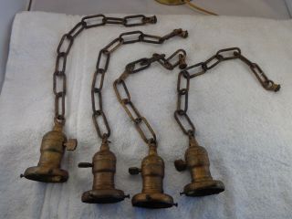 Old Antique Brass Metal Hanging Pendant Light Fixture Light Parts Set of 4 5