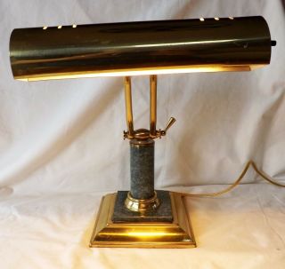 Vintage Brass & Green Marble Banker’s Desk Lamp Condi