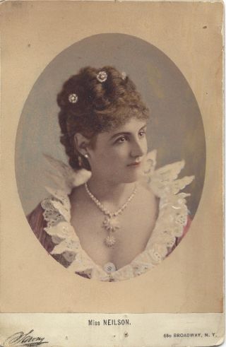 Sarony Antique Cabinet Card Tinted Hand " Miss Neilson " Actress