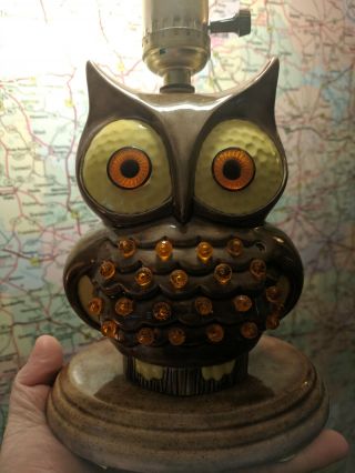 Ceramic Brown Owl Lamp/nighlight Orange Granny Junk Vintage