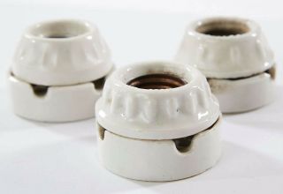 3 Vintage Antique Leviton White Porcelain Ceramic Light Fixtures Socket,  Usa