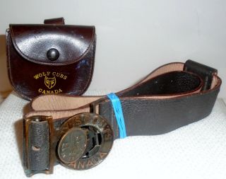 Vintage 1950s Boy Scouts Canada Rawhide Belt,  Buckle Pouch & Clip & Toggle