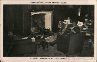 Uso England Rppc London American Red Cross Service Clubs,  " A Quiet Evening - Just L