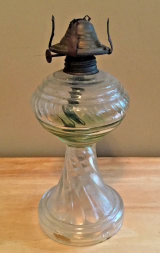 Vintage Glass Oil Lamp Dabs Made In Portugal Swirl Pattern Brass Burner