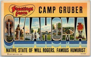 Camp Gruber,  Oklahoma Large Letter Postcard National Guard Military Wwii Linen