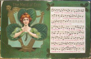 Irish Postcard Come Back To Erin Mavourneen Ireland Song Verse Gilded Emb 1910