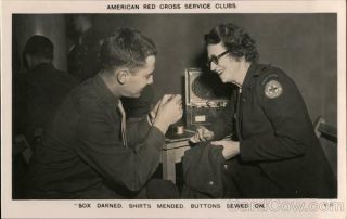 Uso Rppc American Red Cross Service Clubs: " Sox Darned,  Shirts Mended,  Buttons Sew