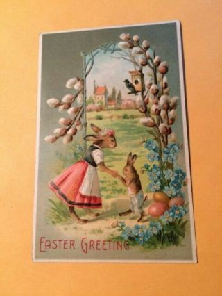 L C1909 Postcard Easter Greeting Dressed Rabbits 617