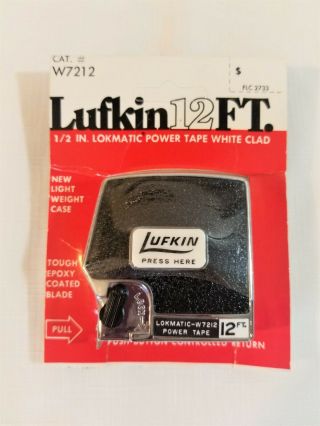 Nos Vtg 12ft Lufkin Lokmatic W7212 ½”power Tape Measure White Clad Button Return