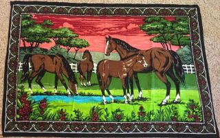 Vintage Horse Cotton Tapestry Rug Wall Hanging Made In Turkey By Atc York