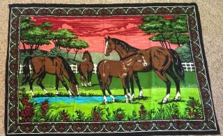 Vintage Horse Cotton Tapestry Rug Wall Hanging Made In Turkey By ATC York 2