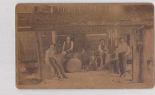 Antique Cabinet Card - Workers In A Turpentine Still Mill - 5 Men & Two Little Boys
