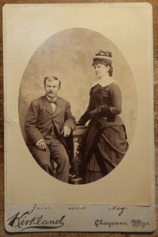 1881 Vintage Cabinet Photo Of Couple Jim & Meg Kirkland Studio Cheyenne Wy