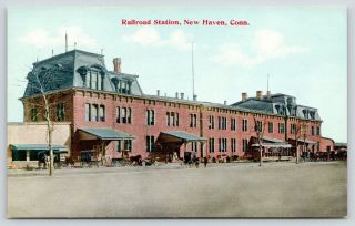 Haven Ct Railroad Station Trolley @ 2nd Empire Style Depot Nynh&h Rr 1910