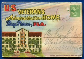 Bay Pines Florida Fl Us Veterans Home Linen Postcard Folder