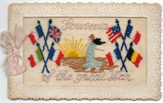 Souvenir Of The Great War: The Sower: Ww1 Embroidered Silk Greetings Card