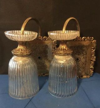 Set Of 2 Vintage Glass Light Electric Wall Sconces