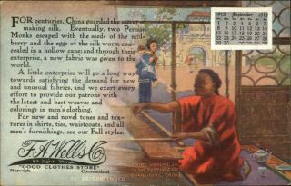 Shandong Shang - Tung China Weaving Silk - Norwich Ct Fa Wells Co Postcard