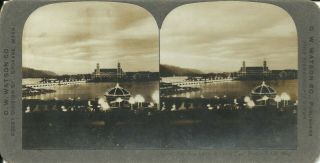 Rare 1905 Portland Lewis & Clark Exposition Stereoview By Watson - Lake Night