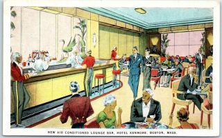 Boston,  Ma Postcard Hotel Kenmore " Air - Conditioned Lounge Bar " C1940s