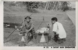 Singapore,  Roadside Food Vendor Serving Satay To Customer Real Photo Pc C 1930 