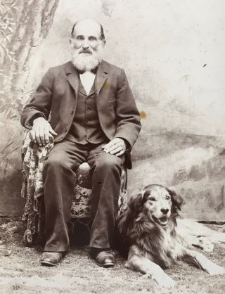1880’s Old White Beard Named Man & Dog Cabinet Card Photo From Lebanon Pa