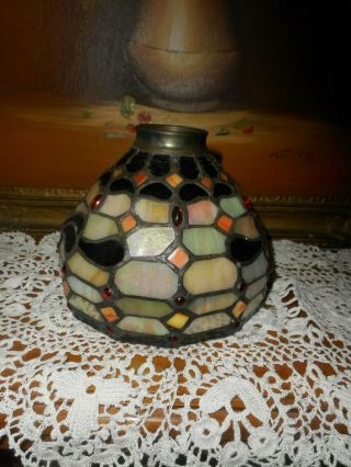Small Tiffany Style Leaded Stain Glass / Cabochons Lamp Shade
