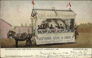 Cranbrook Bc British Columbia Cbk Sash & Door Co Parade Float Postcard 1905