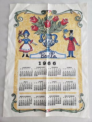Vintage Linen 1966 12 Month Calendar Banta Tea Towel Colonial 17 " X 23 1/2 "