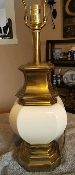 Vintage Stiffel Brass & Cream Ceramic Table Lamp Hollywood Regency