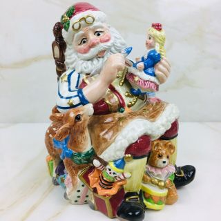 Fitz And Floyd Classic Handcrafted Cookie Jar/santa Painting A Doll
