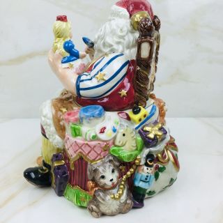 FITZ AND FLOYD CLASSIC HANDCRAFTED COOKIE JAR/SANTA PAINTING A DOLL 3