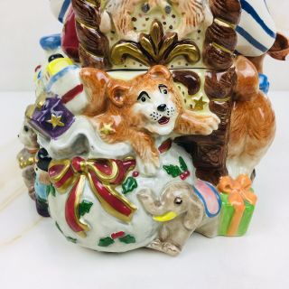 FITZ AND FLOYD CLASSIC HANDCRAFTED COOKIE JAR/SANTA PAINTING A DOLL 5