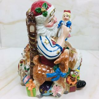 FITZ AND FLOYD CLASSIC HANDCRAFTED COOKIE JAR/SANTA PAINTING A DOLL 6