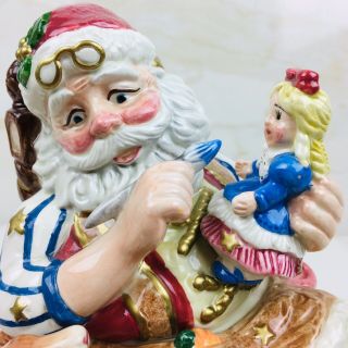 FITZ AND FLOYD CLASSIC HANDCRAFTED COOKIE JAR/SANTA PAINTING A DOLL 8