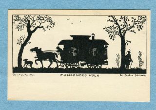 A4877 Postcard " Driving People " Silhouette Of A Horse Drawn Gypsey Caravan