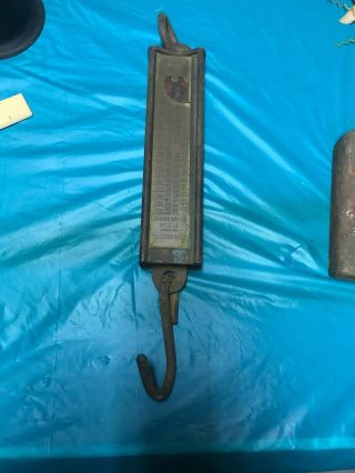 Hanson Viking Model 8920 Hanging Spring Scale 200 Lb Made In Usa Brass/green