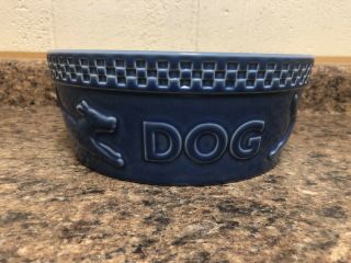 Longaberger Pottery Mulligan Rare Extra Large Blue Dog Water Dish Bowl 9.  75 "