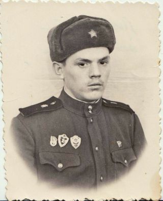 1965 Soviet Army Soldier Man In Military Uniform Awards Russian Vintage Photo
