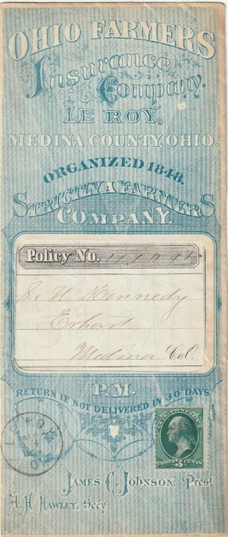 Insurance Advertising And Unusual Envelope W/policy,  Leroy,  Ohio
