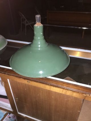 Vintage Green Porcelain Enamel Light Fixture 16 Inch Barn Gas Station Industrial