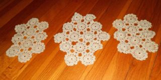Set Of 3 Vintage Crocheted Tan Doilies Table Decor Linens Potholders