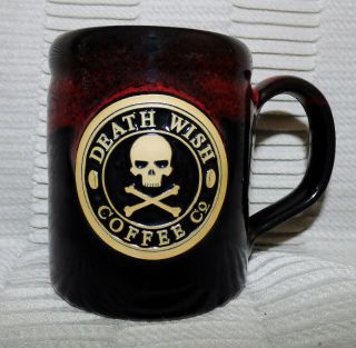 Rare 2016 Death Wish Coffee Co.  Camper Mug Cup Black Red Deneen Pottery Usa
