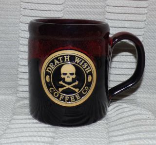 RARE 2016 DEATH WISH COFFEE CO.  CAMPER MUG CUP BLACK RED DENEEN POTTERY USA 6